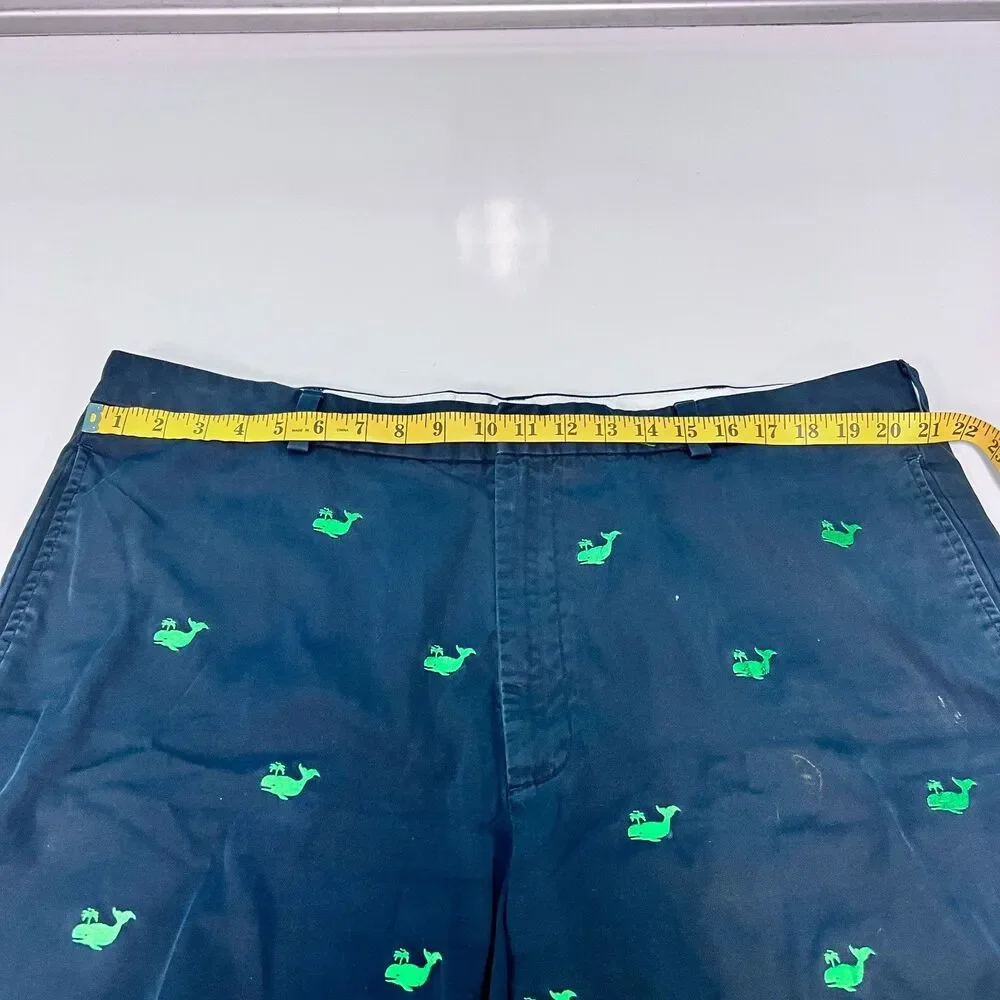 Brooks Brothers Men’s 40 Shorts Green Embroidered Whales Navy Flat Front Preppy